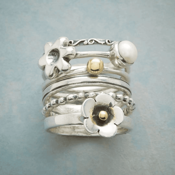 Vintage Hopea Sormus Kukat