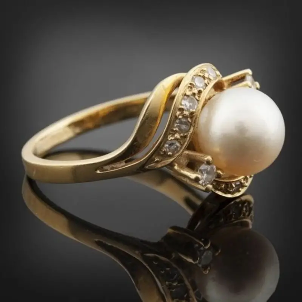 Tyylikäs Sormus Helmi Kulta