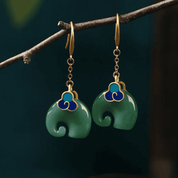 Retro Vihreä Elephant Korvakorut