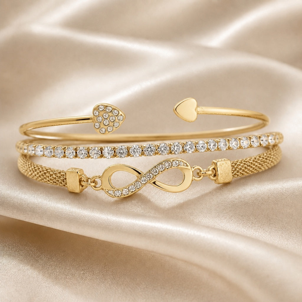 Valkokulta Rhinestone Ikuisuus Rannekorusetti