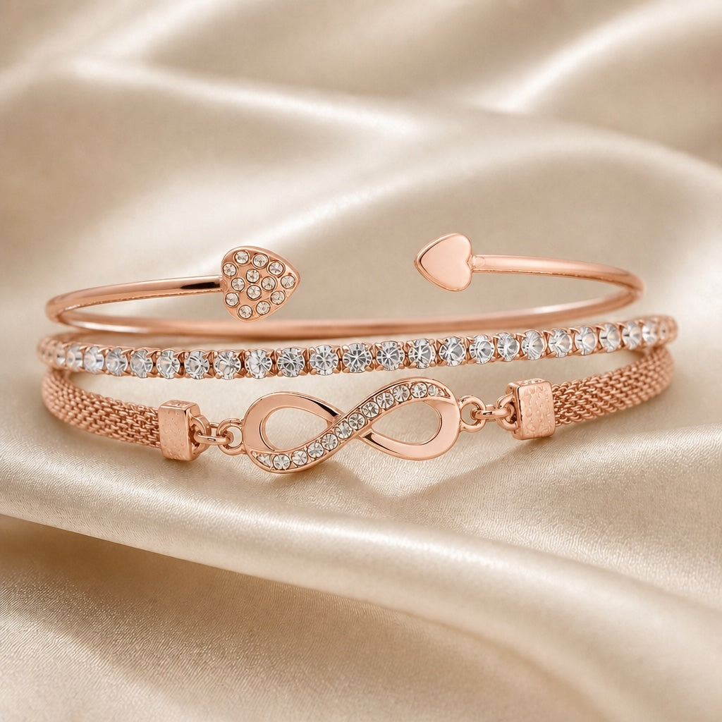 Valkokulta Rhinestone Ikuisuus Rannekorusetti