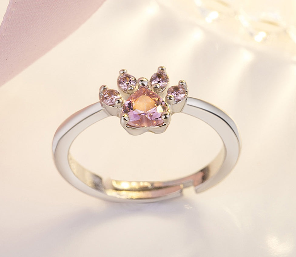 Rose Gold Paw Jewelry Set – 4 Pieces with Zirconia Heart (Ring, Necklace, Earrings, Bracelet)