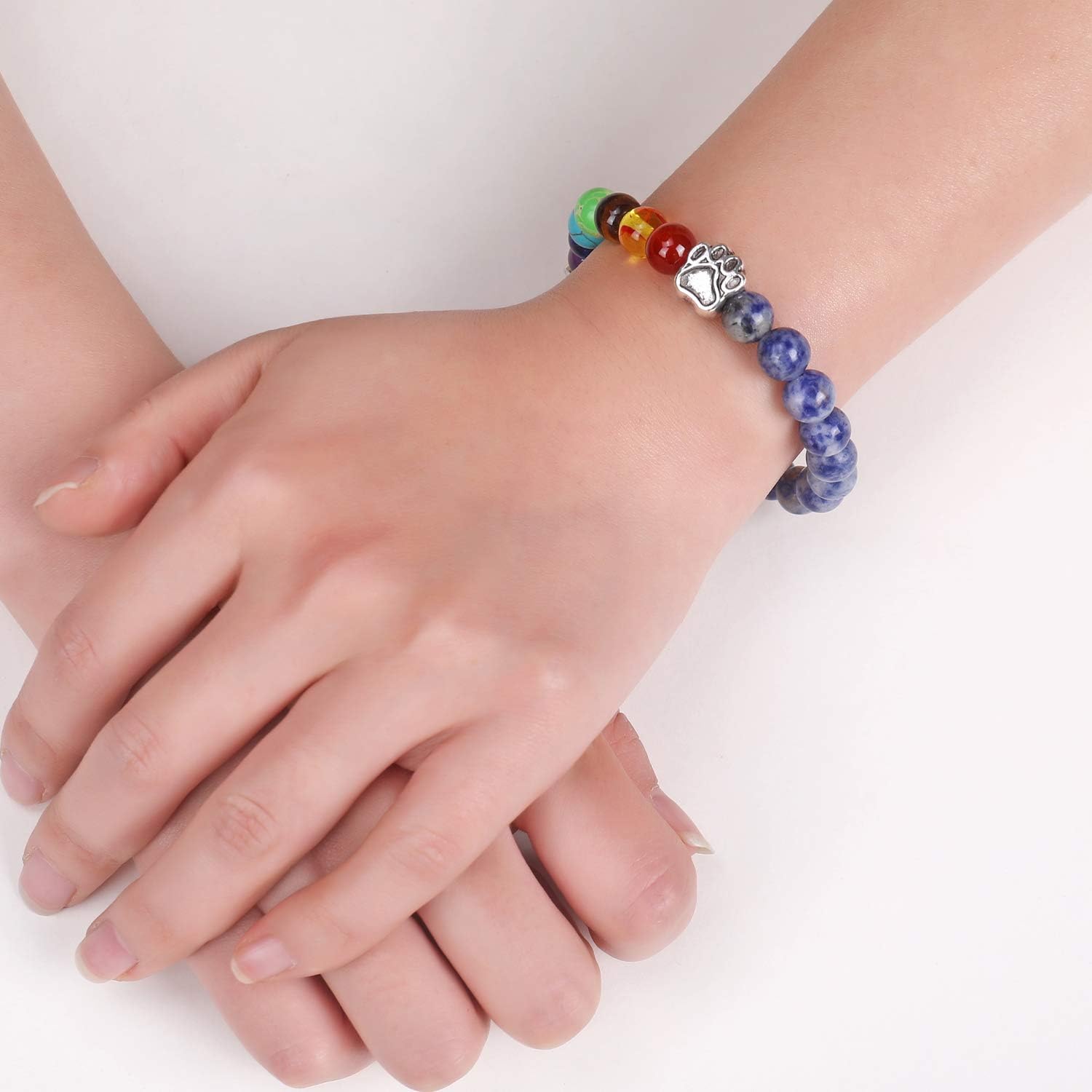 Sateenkaarisilta muisto rannekoru – 7 chakra helmi lahja lemmikin menetykseen