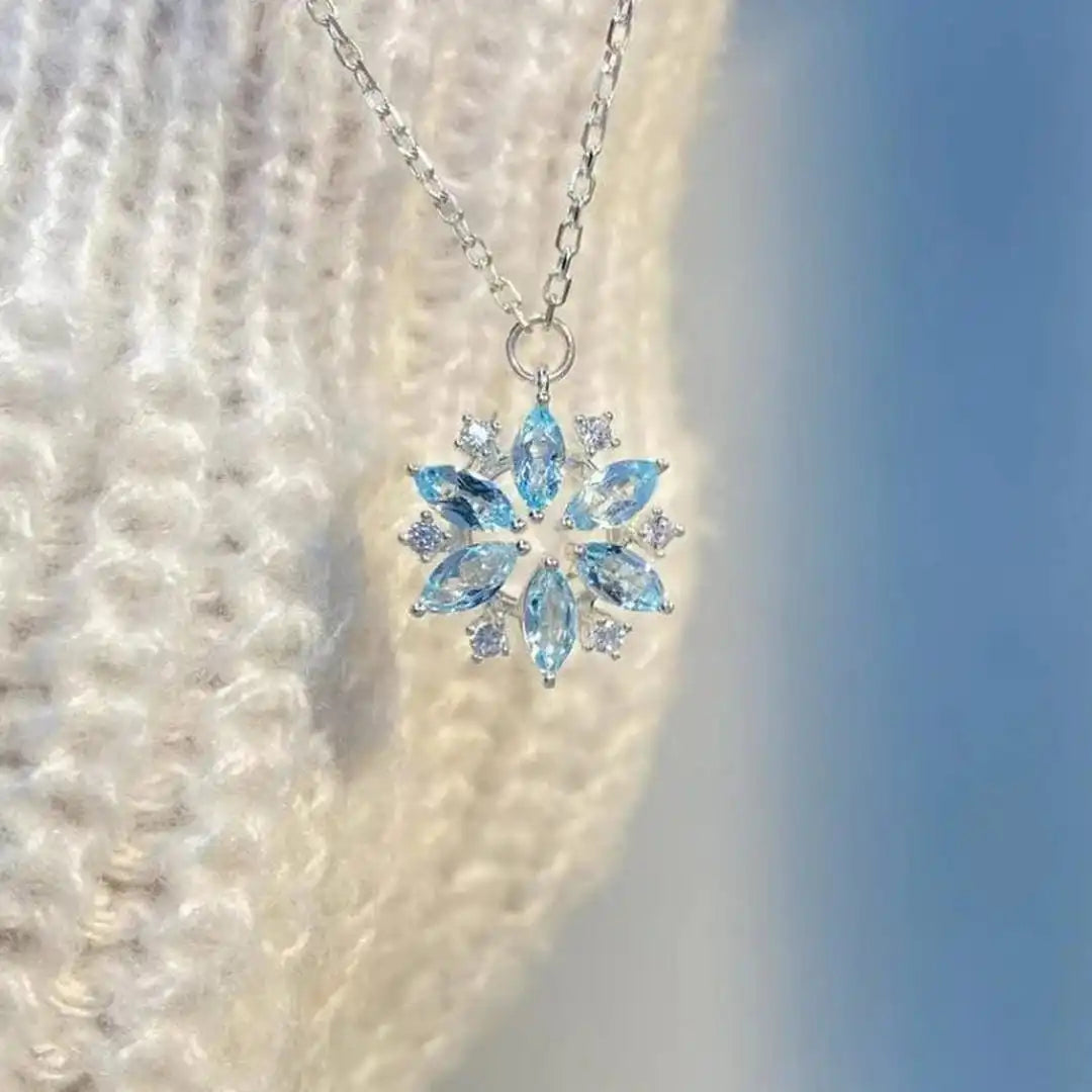 Sininen Snowflake Valkokulta Kukka Riipuskaulakoru