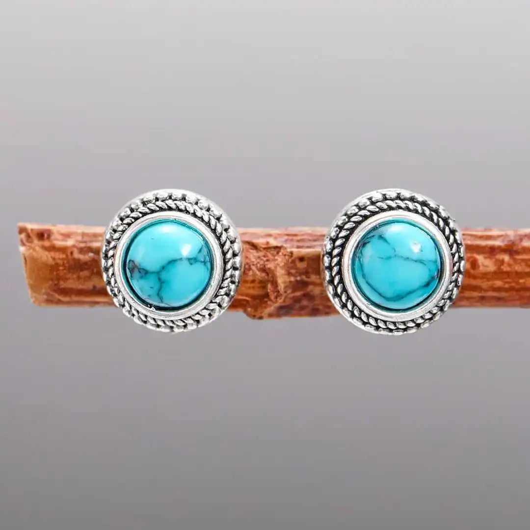 Vintage Boheemi Imitation Turkoosi Nappikorvakorut