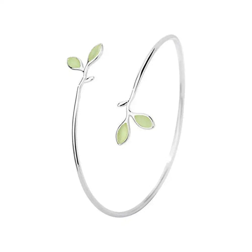 Ajaton Hopea Opaali Lehti Bangle Rannekoru