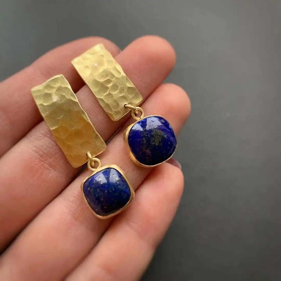 Boho Lapis Lazuli Neliö Shape Pisarakorvakorut