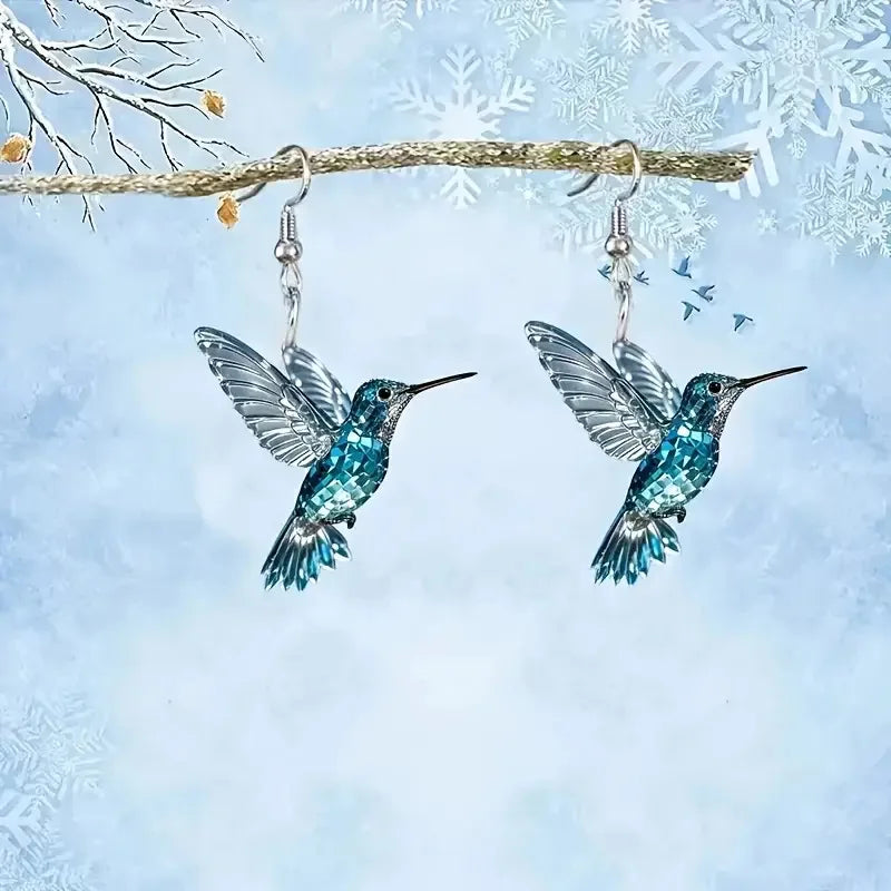 Sininen kristalli kolibri korvakorut