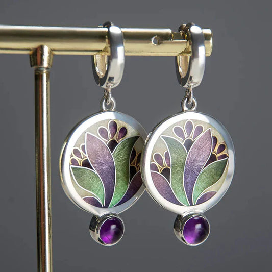 Vintage boho-korvakorut violetilla kristalleilla | Valkokulta